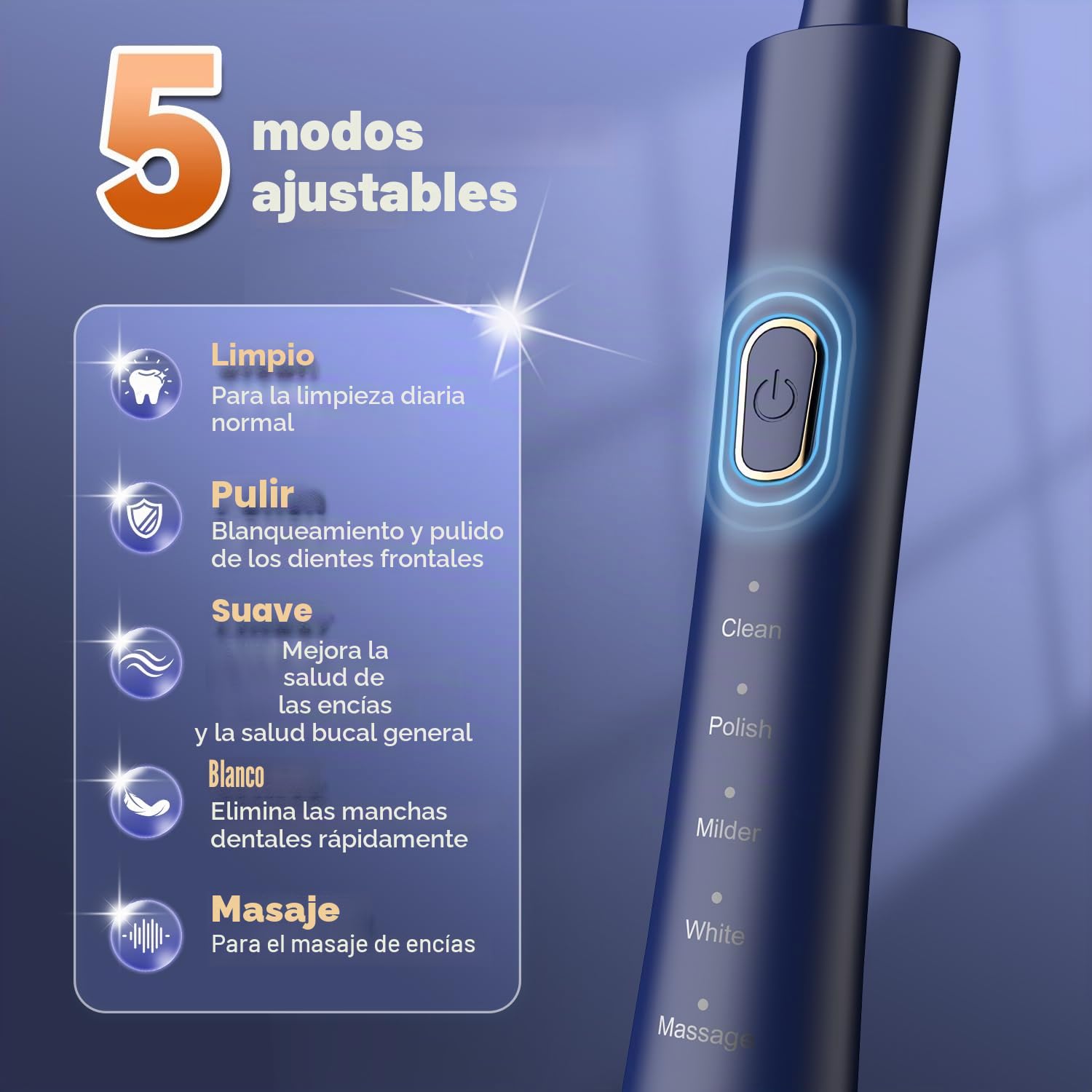 JTF Cepillo Dental Eléctrico para Ortodoncia, 6 Cabezales Suaves en Forma de U, 5 Modos, Temporizador 2 Min, IPX7, Limpieza Profunda(Azul Oscuro)
