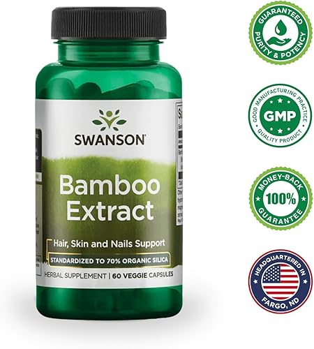 Miniatura 6 de Swanson Extracto de bambú para cabello y uñas Suplemento de sílice apoya colágeno 300 mg 60 cápsulas vegetales
