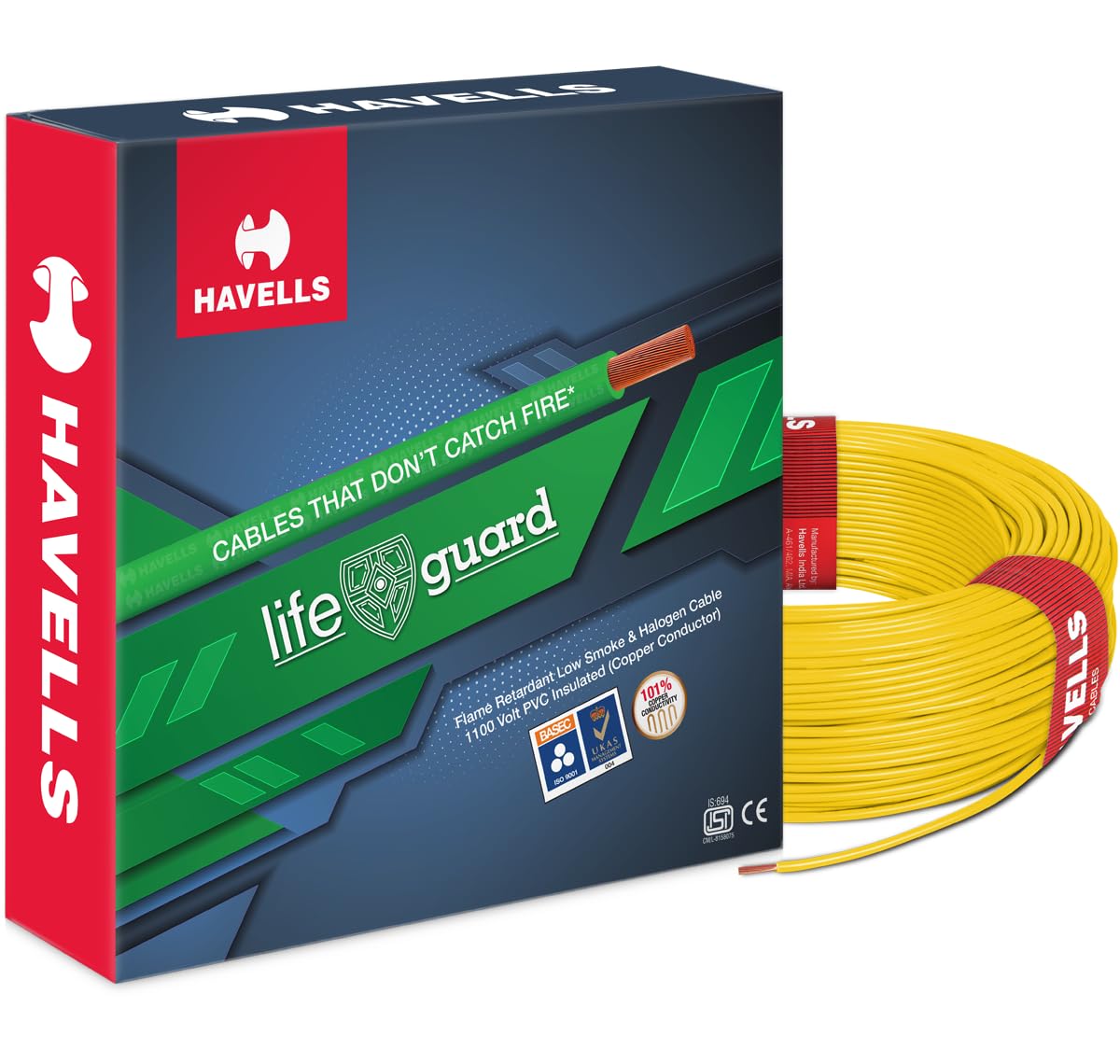 Havells Lifeguard Cable WHFFFNYA16X0 6 sq mm Wire (Yellow)-image-1