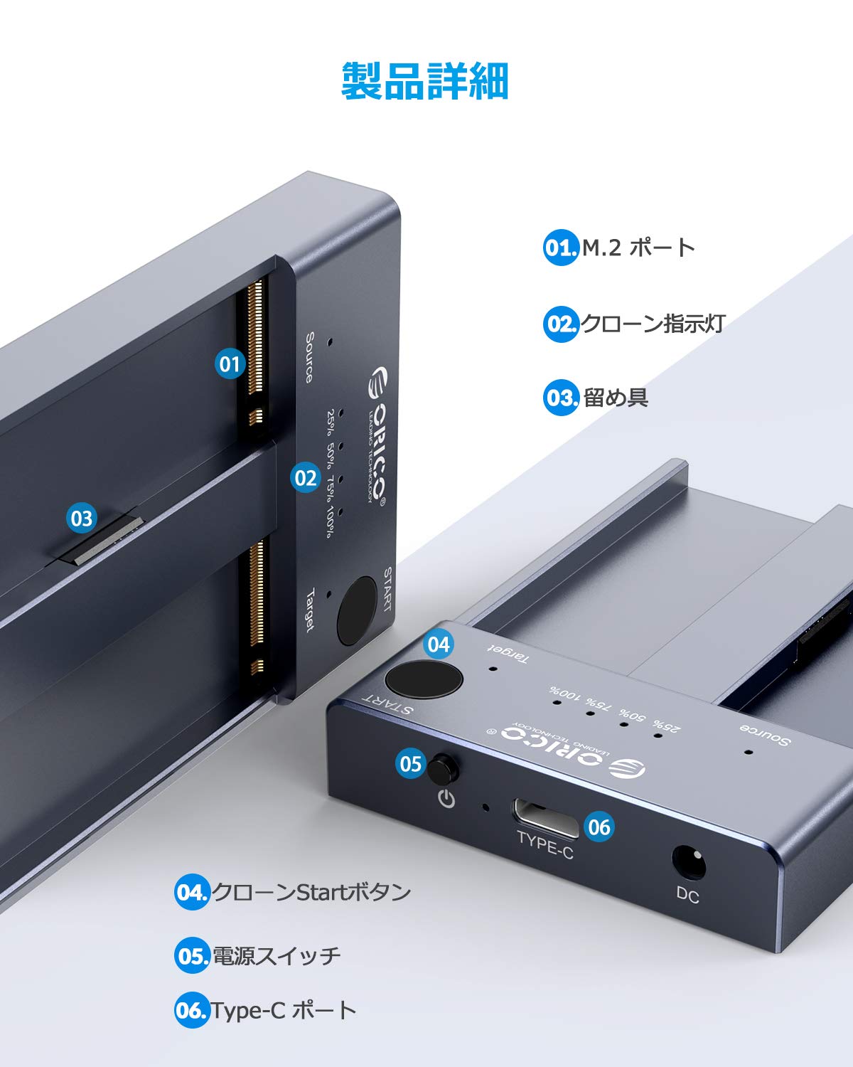 Amazon.co.jp: 【クローン機能】ORICO USB-C NVME M.2 SSDケース 2ベイ 
