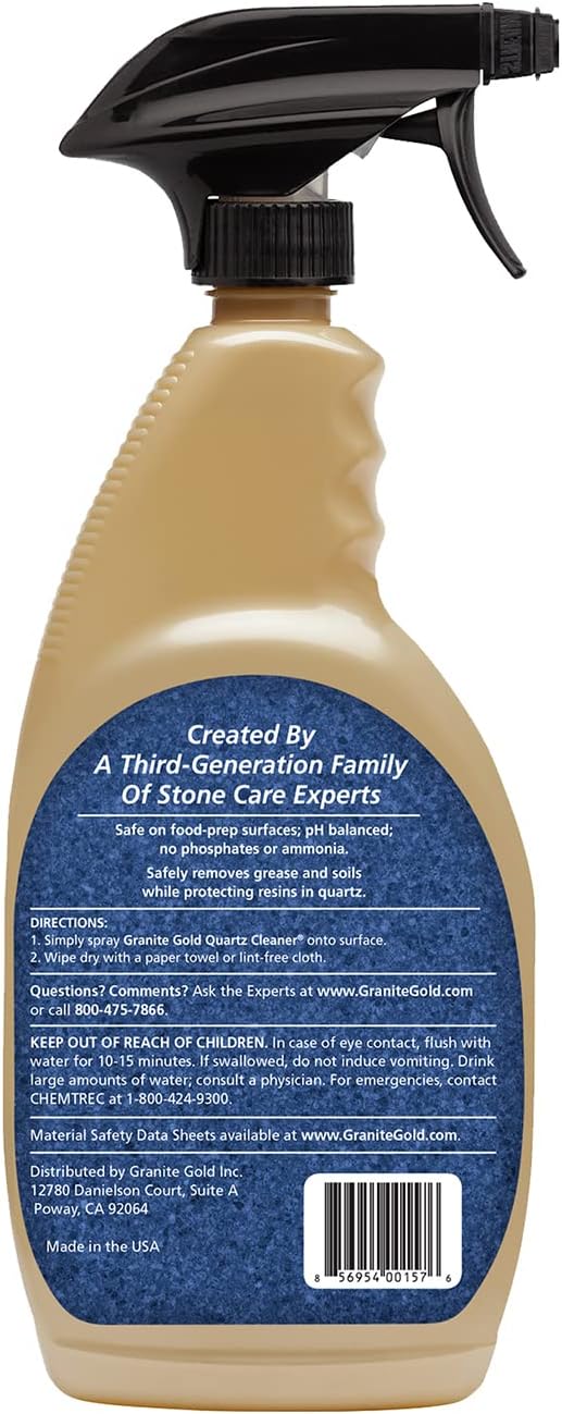 Granite Gold Quartz Cleaner Spray for Caesarstone, Cambria, Silestone and All Other Quartz Countertop Surfaces, 24 Fl Oz (Pack of 6)