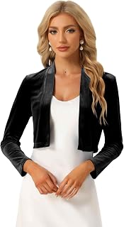 Velvet Shrug for Women's Long Sleeve Open Front Cardigan Cocktail Party Cropped Bolero Jacket