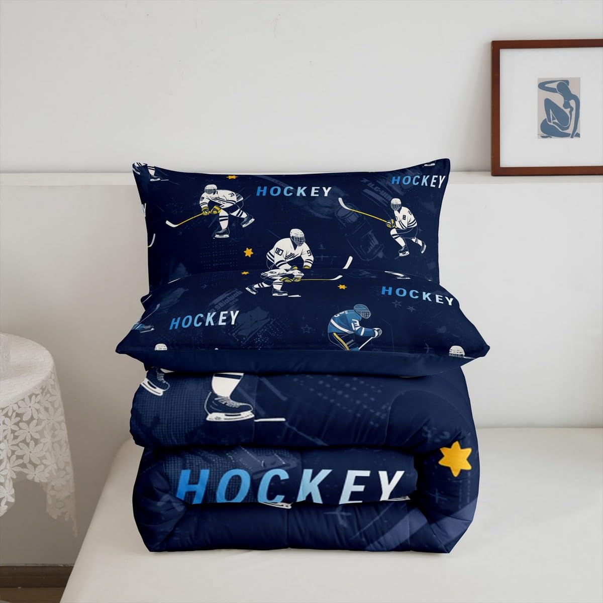 Loussiesd Hokeista kołdra puchowa król dzieci hokej na lodzie kołdra puchowa dla chłopców nastolatków sporty zimowe zestaw pościeli oddychająca sporty lód gry kołdra wkładka zestaw krążek hokej