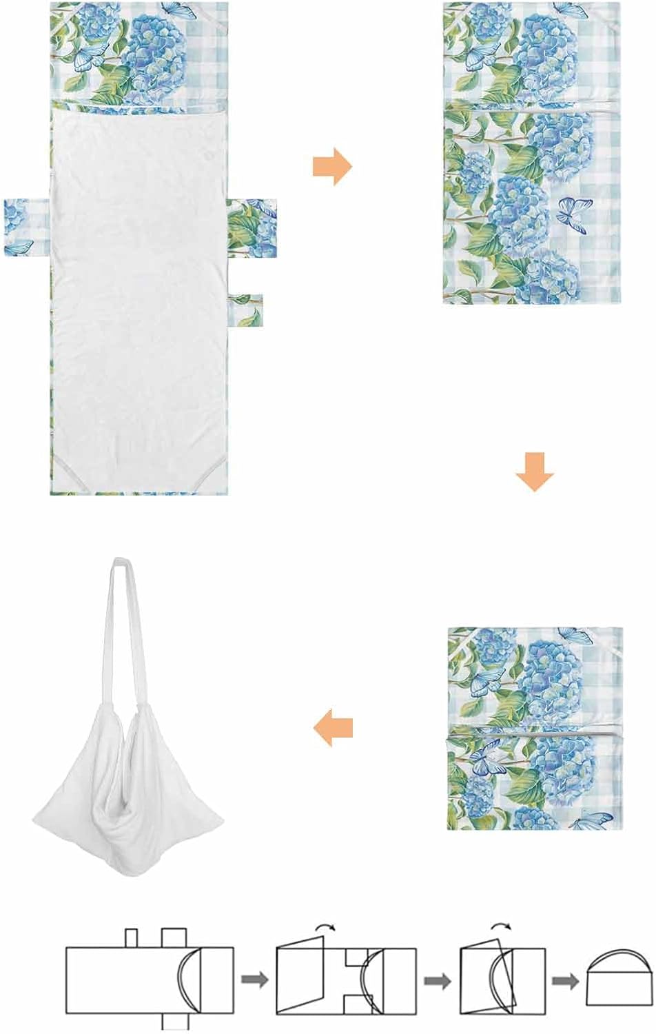Blue Hydrangea Beach Pool Patio Lounge Chaise Chair Cover Towel With Pockets,Absorbent & Quick Dry Microfiber Towel Cover Bag Summer Accessories Spring Summer Flower Butter-fly Buffalo Plaid