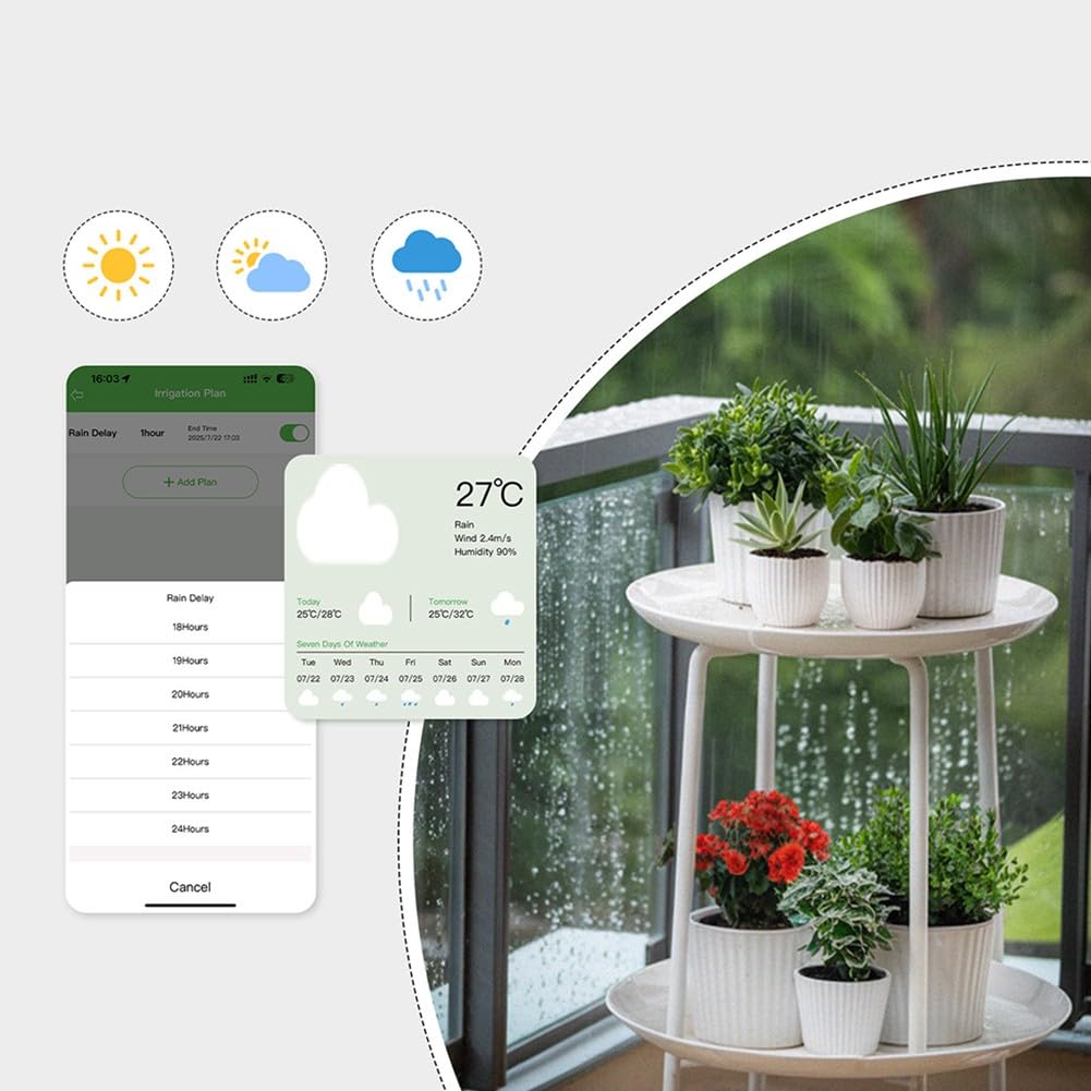 Temporizador de riego inteligente WiFi con control remoto de aplicación, activado por voz para Alexa y Google Assistant, controlador de riego automático para el cuidado de plantas de césped de jardín