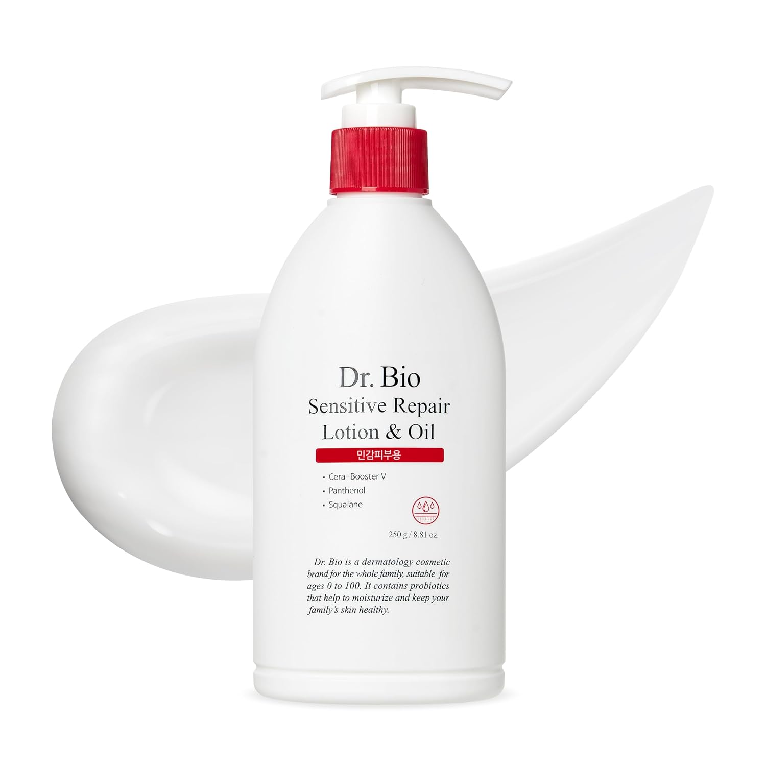 Dr.Bio Lotion & Oil (8.81oz/250ml), Deep Hydration and Soothing Relief Body Lotion for Sensitive and Extremely Dry Skin, Moisturizer with Ceramide, Panthenol, and Probiotics, Korean Skin Care
