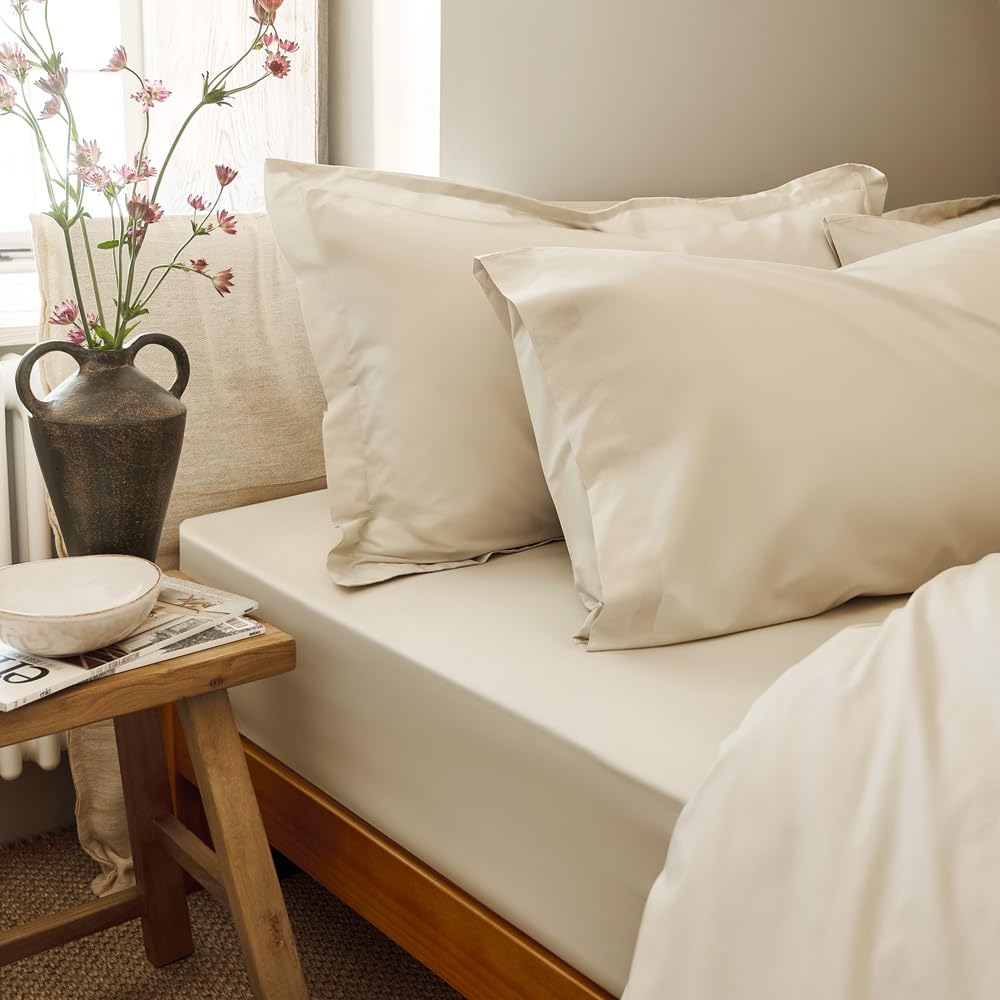 CHRISTY Pure Cotton Percale Fitted Sheets in Beige | Size: Super King Fitted