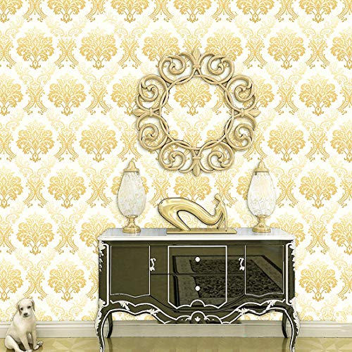 wolpin Wall Stickers DIY Wallpaper (45 x 500 cm) Floral Damask Self Adhesive, Living Room, Hall, Sofa Background Decal, Gold