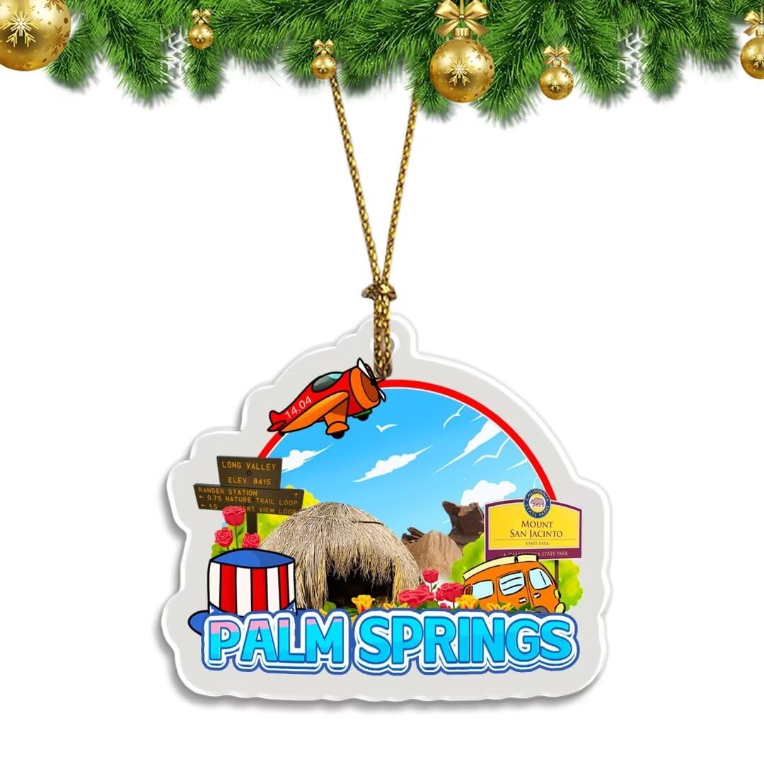 Palm Springs California USA Christmas Ornaments Clear Acrylic Double-Sided Tree Ornament Pendant Travel Souvenir Travel Collection -3610