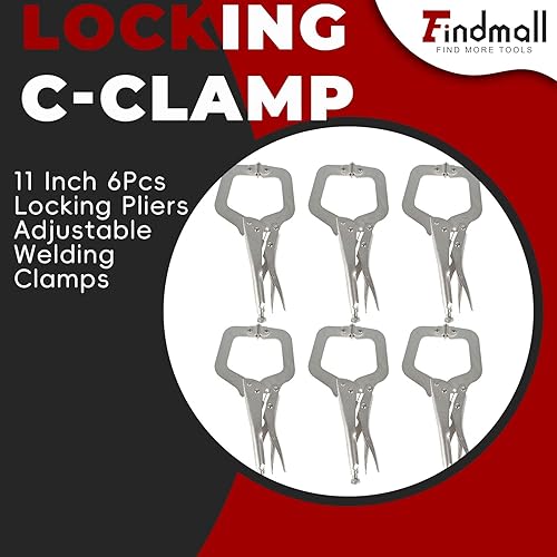 Miniatura 2 de findmall 6 abrazaderas C de bloqueo de 11 pulgadas con almohadillas giratorias, mesa de alicates de bloqueo tipo C de alta resistencia y agarre de