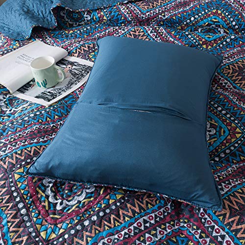 Dada Bedding Bohemian Native Reversible Bedspread - Rustic Navy Blue Geometric Diamond Shapes - Bright Vibrant Multi-Colorful Quilted Coverlet Set - Cal King Size - 3-Pieces #TOP5