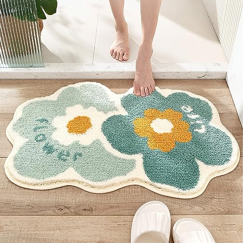 32×19-Green-Flower-Shaped-Bath-RugNon-Slip-Water-Absorbent-Bathroom-Rug-MatCute-Machine-Washable-for-BathroomKids-BedroomSmall-Floral-Soft-and-Fluffy-Bath-Mat 32×19 Green Flower Shaped Bath RugNon Slip Water Absorbent Bathroom Rug MatCute Machine Washable for BathroomKids BedroomSmall Floral Soft and Fluffy Bath Mat