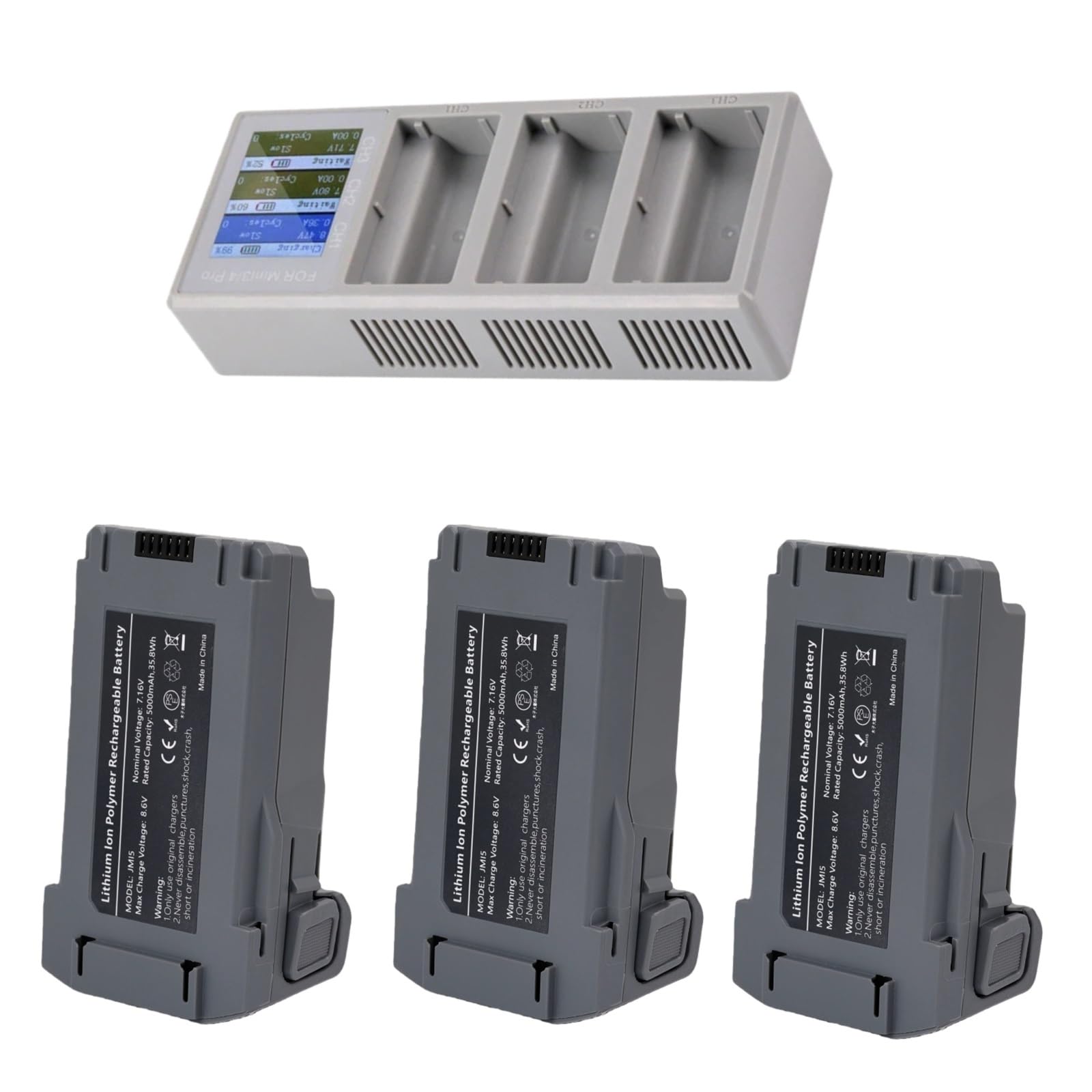 Batería de Repuesto for dron de Vuelo Inteligente de 5000 mAh Compatible con dji Mini 5 Pro Plus con hasta 52 Minutos de Tiempo de Vuelo(3pcs+Sancang Charger)