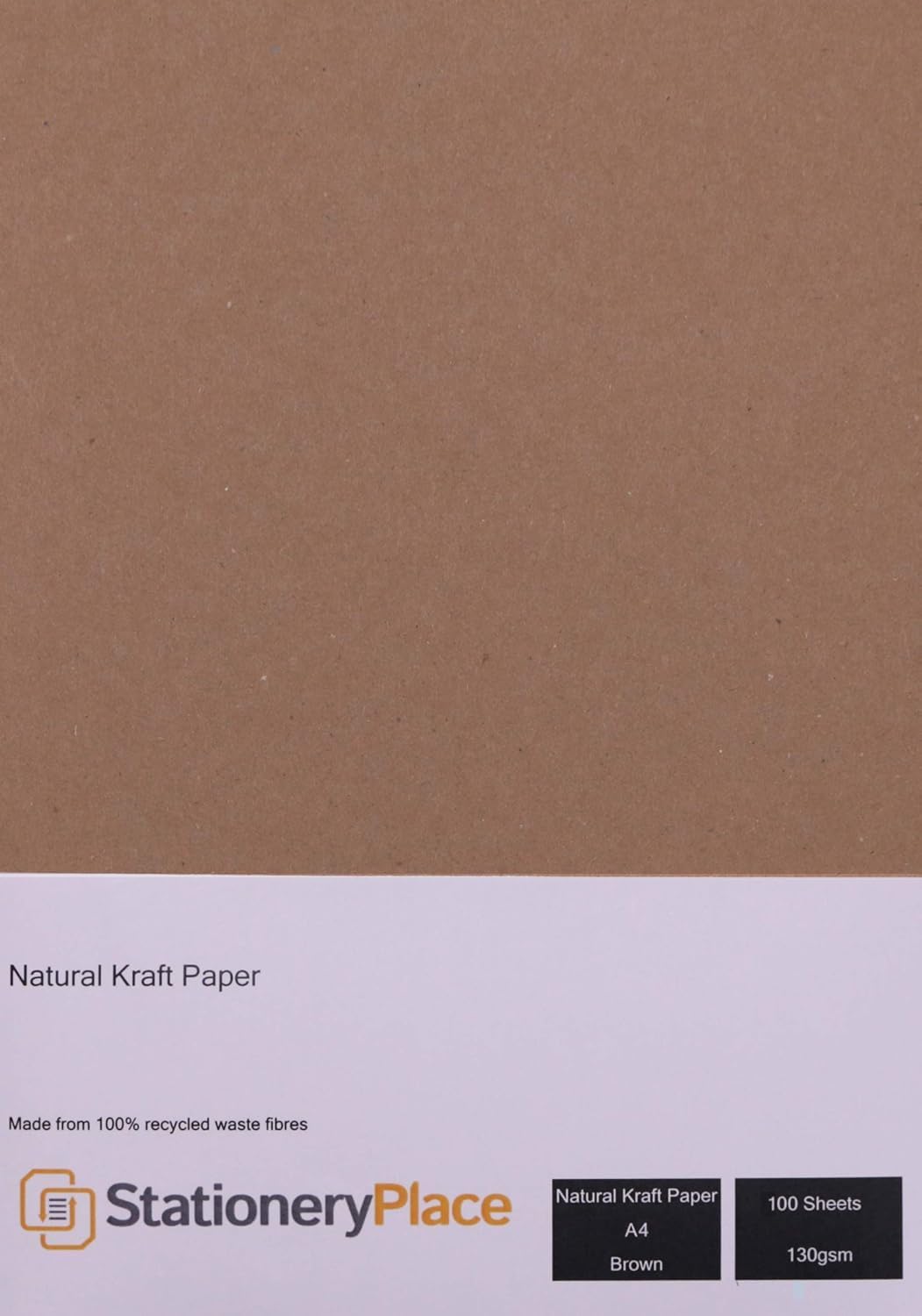 Stationery Place Natural Eco Recycled Brown Kraft Paper A4 130GSM 100 Sheet Pack
