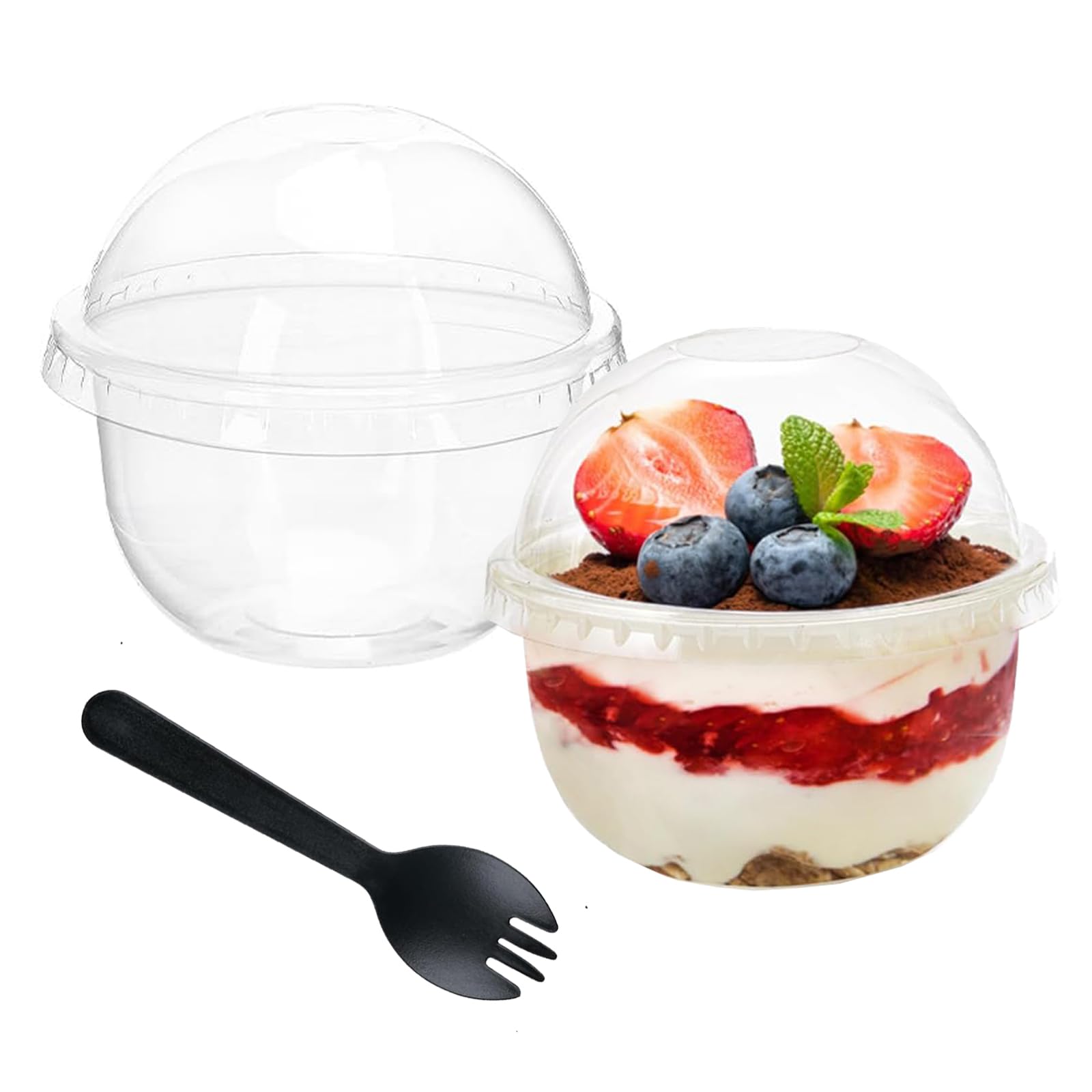 ONEINHE 50 Pcs Plastic Dessert Cups with Lids and Spoons, 250ml Round Dessert Containers Parfait Cups for Pudding, Mousse, Yogurt Fruit and Ice Cream