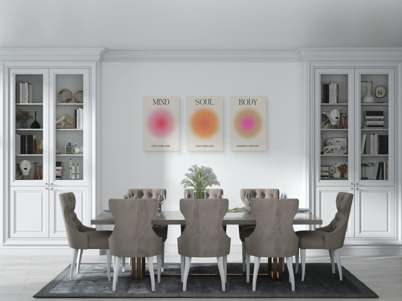 GUBIYU Aura Posters Mind Body Soul Wall Art Set of 3 Canvas Positive Painting Pink Beige Aura Poster Motivational Wall Art Minimalist Colorful Print Aesthetic Wall Decor Spiritual Pictures 12"x16"