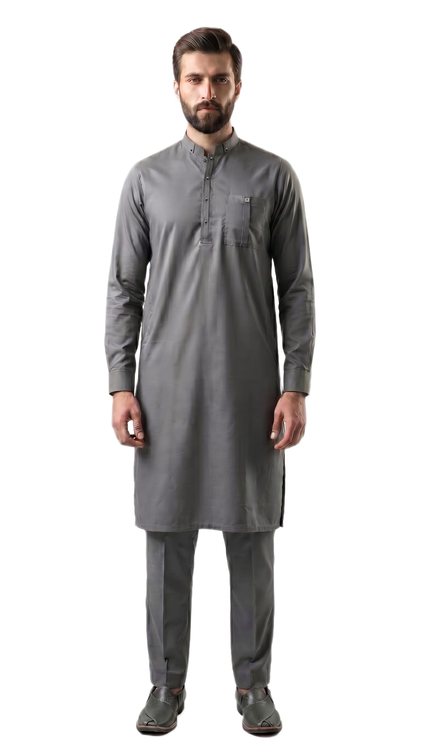 mashroo Men's Kurta Pajama Set Grey S Premium Blended Fabric Ethnic Wear with Band Collar-picture-40