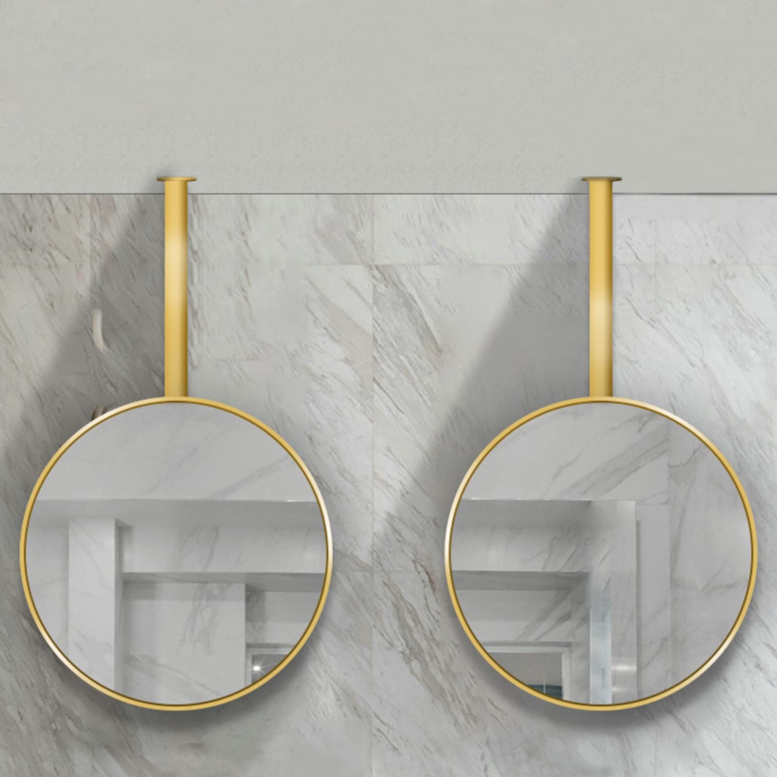 Miroir rond à tige suspendue 15.7 pouces avec cadre premium en métal brossé