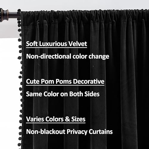 Miniatura 3 de Cortinas de terciopelo rojo para sala de estar de 84 pulgadas de largo, suaves, decorativas, con pompones, juego de cortinas para dormitorio,