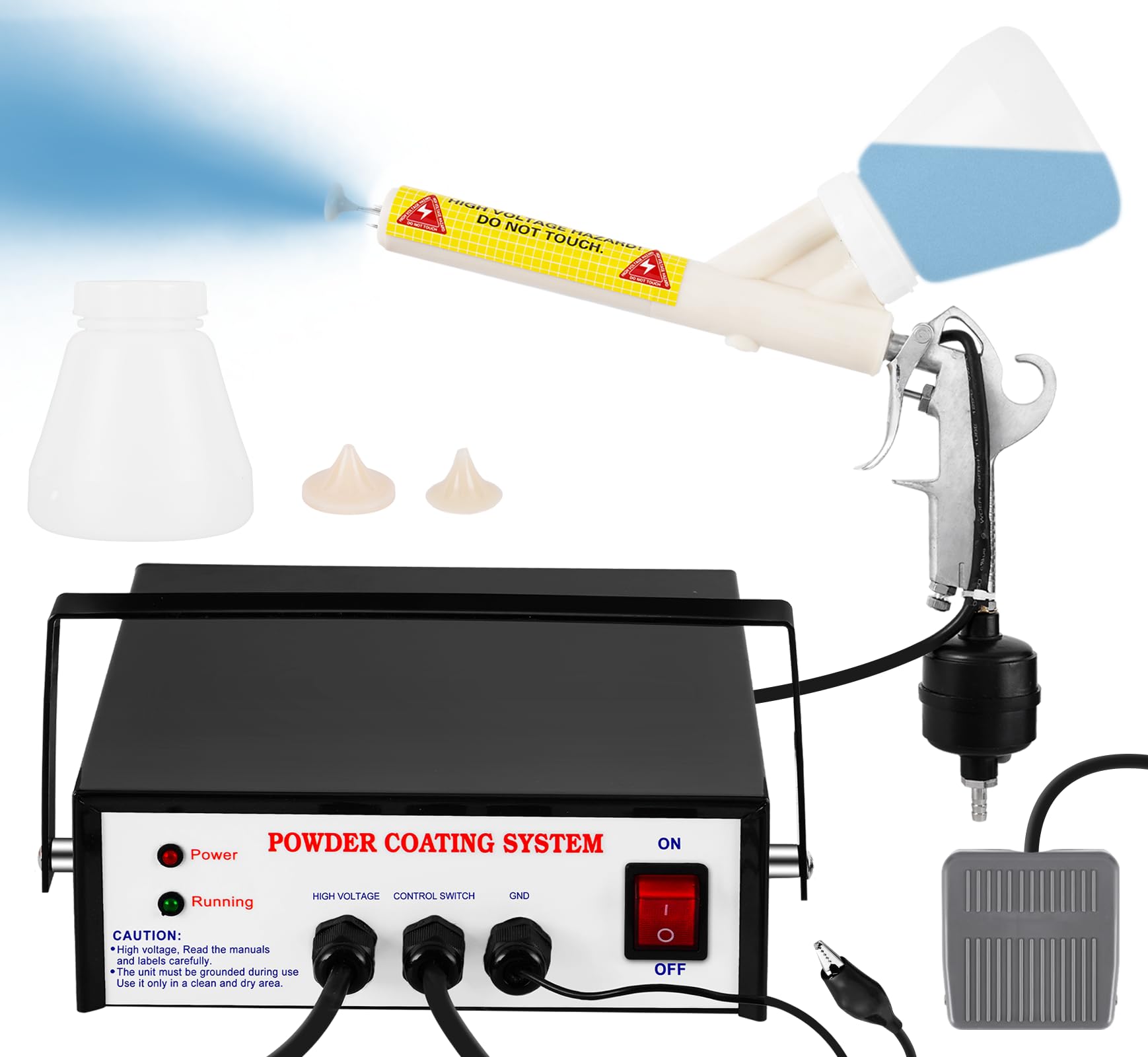 MXBAOHENG Electrostatic Powder Coating Spray Gun 30-50KV Adjustable Powder Coating System with 3 Nozzles 2 Powder Cups for Automotive, Marine, Home and Garden Coatings（220V）