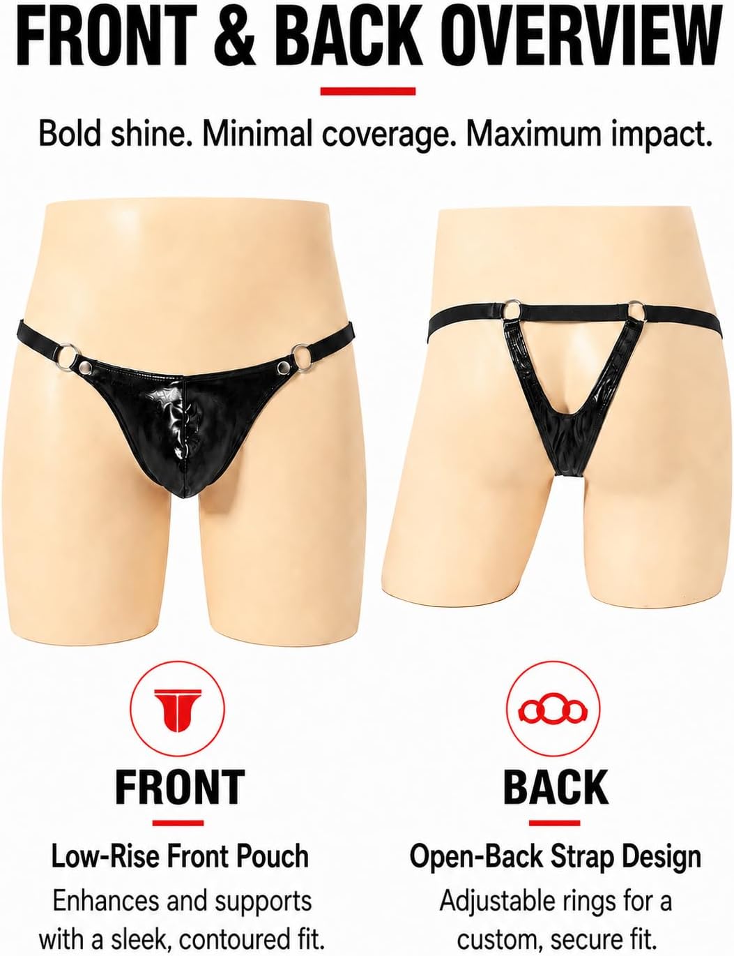 SEAUR Men's Thong Sexy Hot Metallic Thong Underwear Low Rise Jockstrap