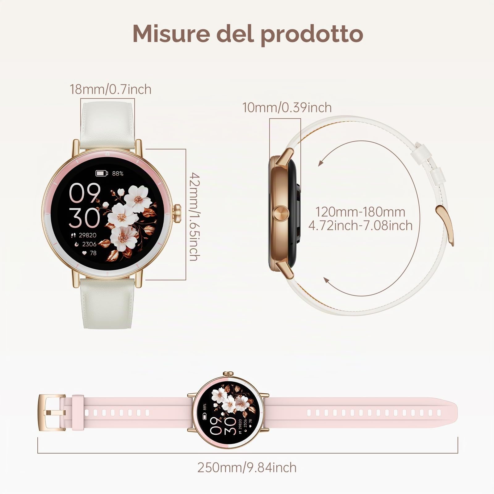 Smartwatch Donna, 1,27'' HD Orologio Smartwatch Piccolo Rotondo con Cardiofrequenzimetro/SpO2/Sonno/Ciclo Mestruale, 100+ Modalità Sportive/Contapassi Smart Watch per Android iOS, Rosa/Avorio
