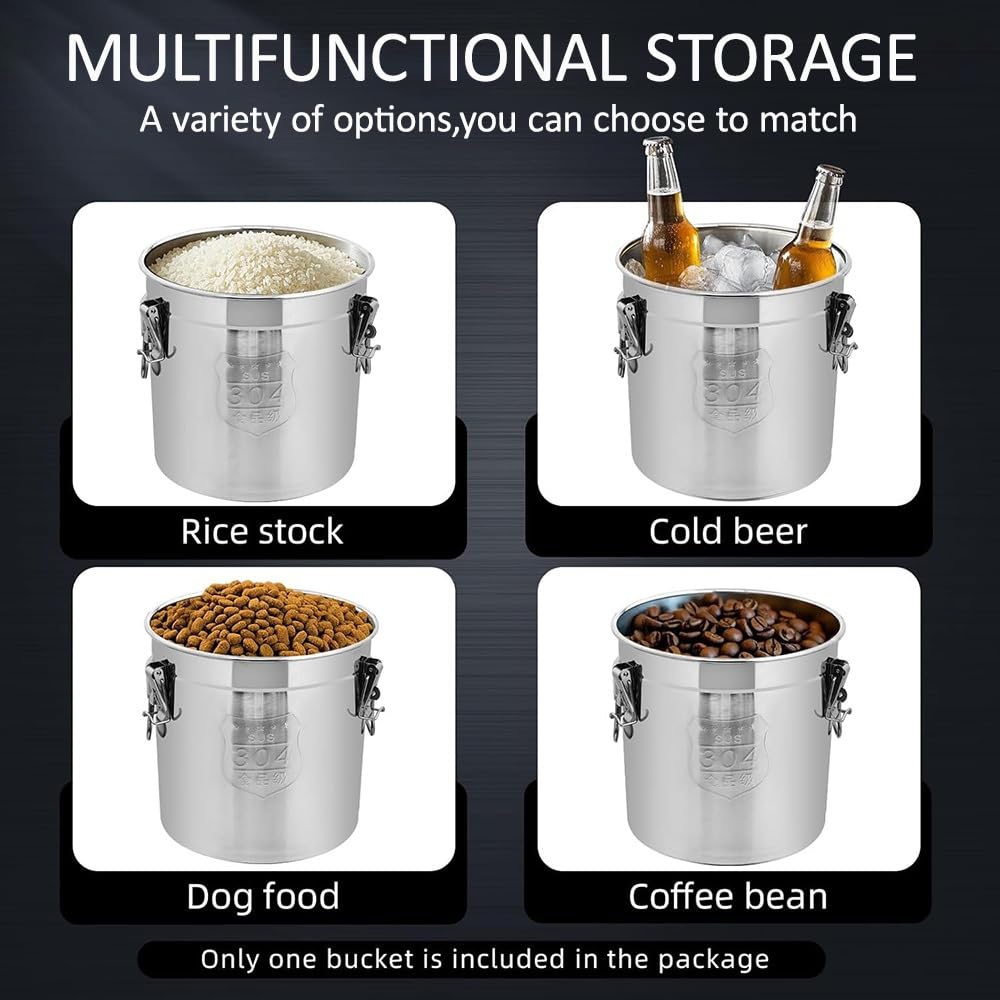 Luftdichter Kanister, Metall Reis Vorratsbehälter mit sicherem Klemmdeckel für Müsli, Mehl, Kaffeebohnen, Nudeln, 304 Edelstahl