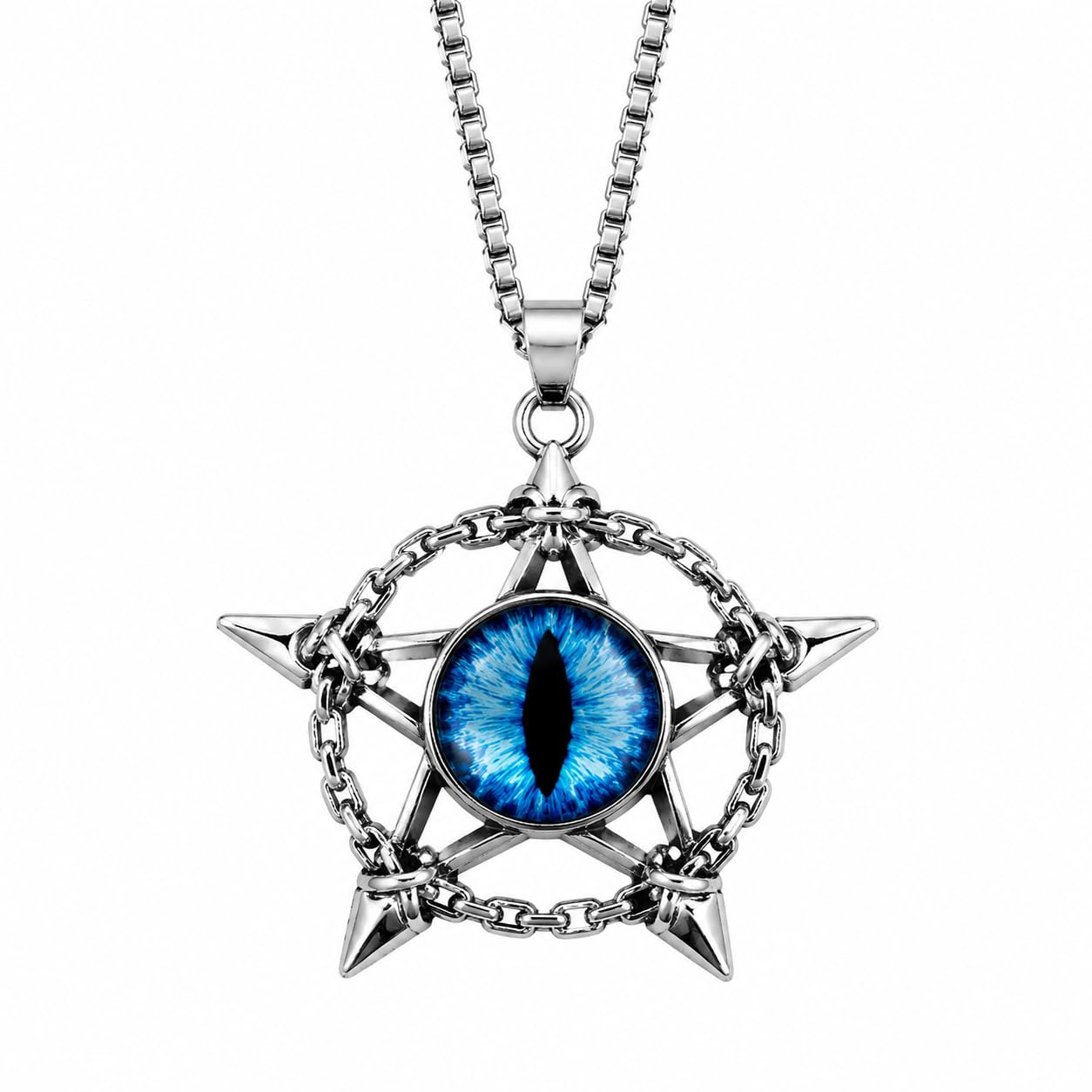 Dragon Eye Pentagram Pendant Necklace, Stainless Steel, Blue-image-44