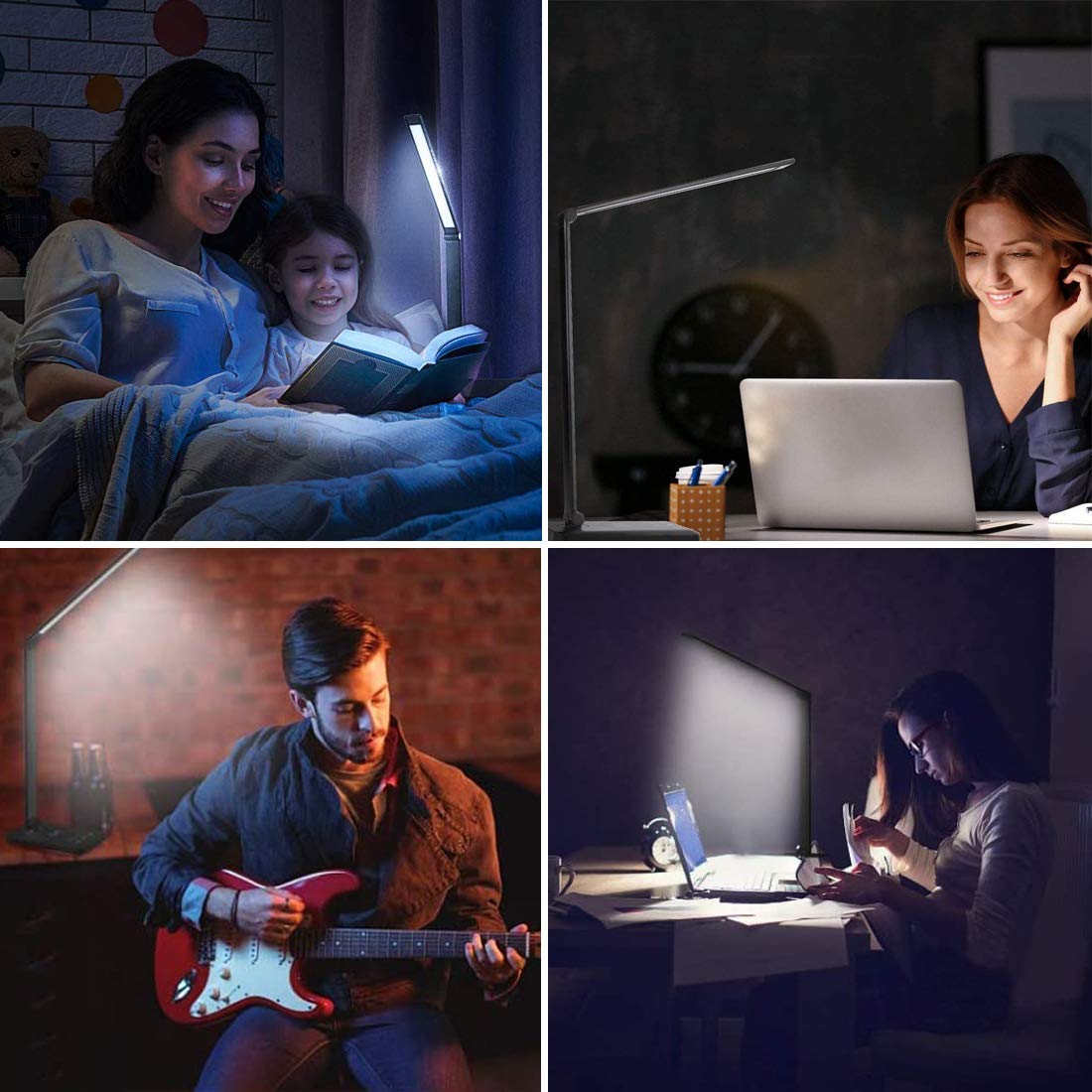 Lampada da Scrivania a LED, Lampada da Tavolo Dimmerabile con Porta USB, Luce Pieghevole Touch Control 5 Livelli di Luminosità 5 Modalità Memoria Sensibilità Tattile, per Lettura Lavoro Ufficio, Nera