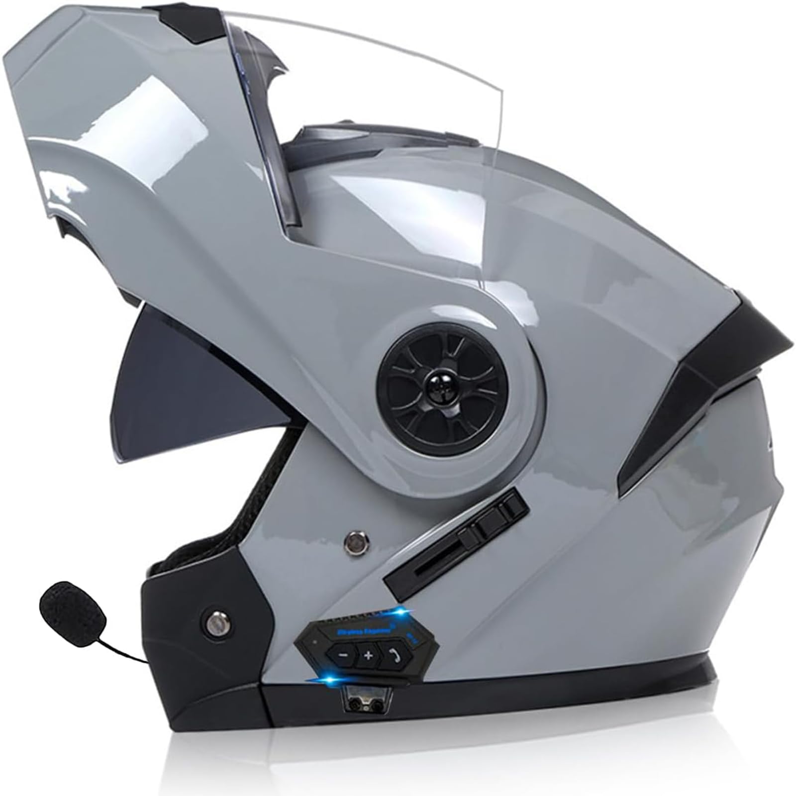 Adultos Modular Bluetooth Integrado Casco Moto Cascos Integrales,ECE Homologado Casco Abatible con Doble Visera Lente Sistema De Ventilación Forro Extraíble para Mujeres Y Hombres
