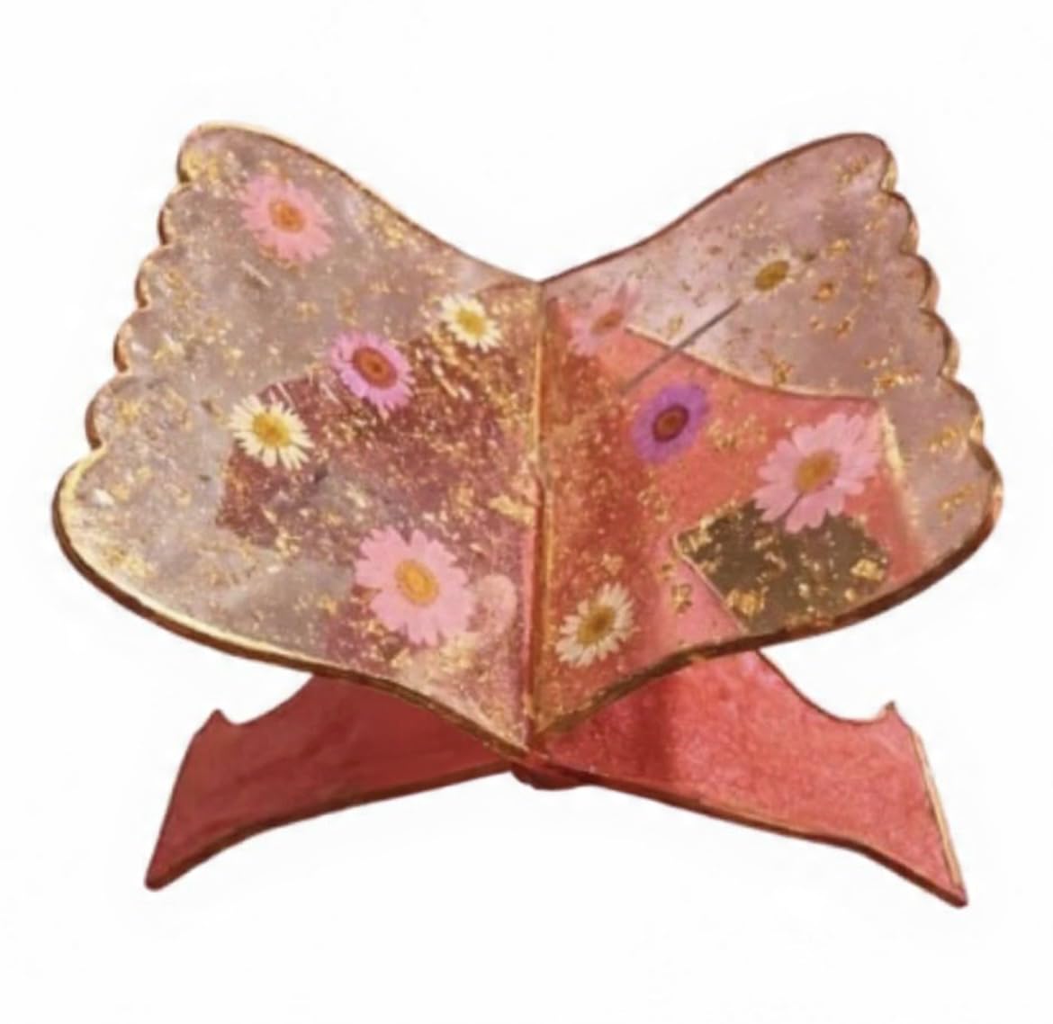 Resin Floral Quran Stand, Pink with Pressed Daisy Flowers and Gold Foil-picture-23