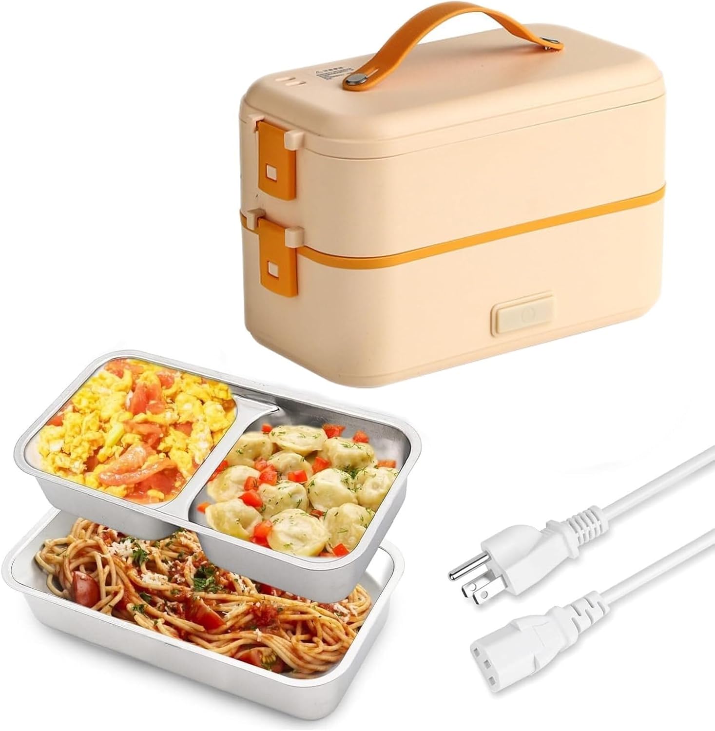Double Layer Portable Heated Lunch Boxes, 300 W High Power Warmer 0.8L Double Layer Heated(Yellow)