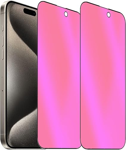 BWEDXEZ Paquete de 2 vidrios templados de privacidad anti-azul para iPhone 15 Pro Max Mirror Protector de pantalla anti-espía película galvanizada