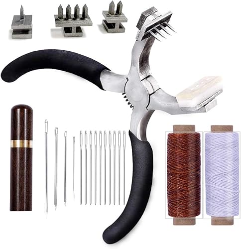 Miniatura 4 de BUTUZE Kit de cuero, kit de herramientas de cuero, prácticas herramientas de trabajo de cuero con perforador de orificio de costura silenciosa,