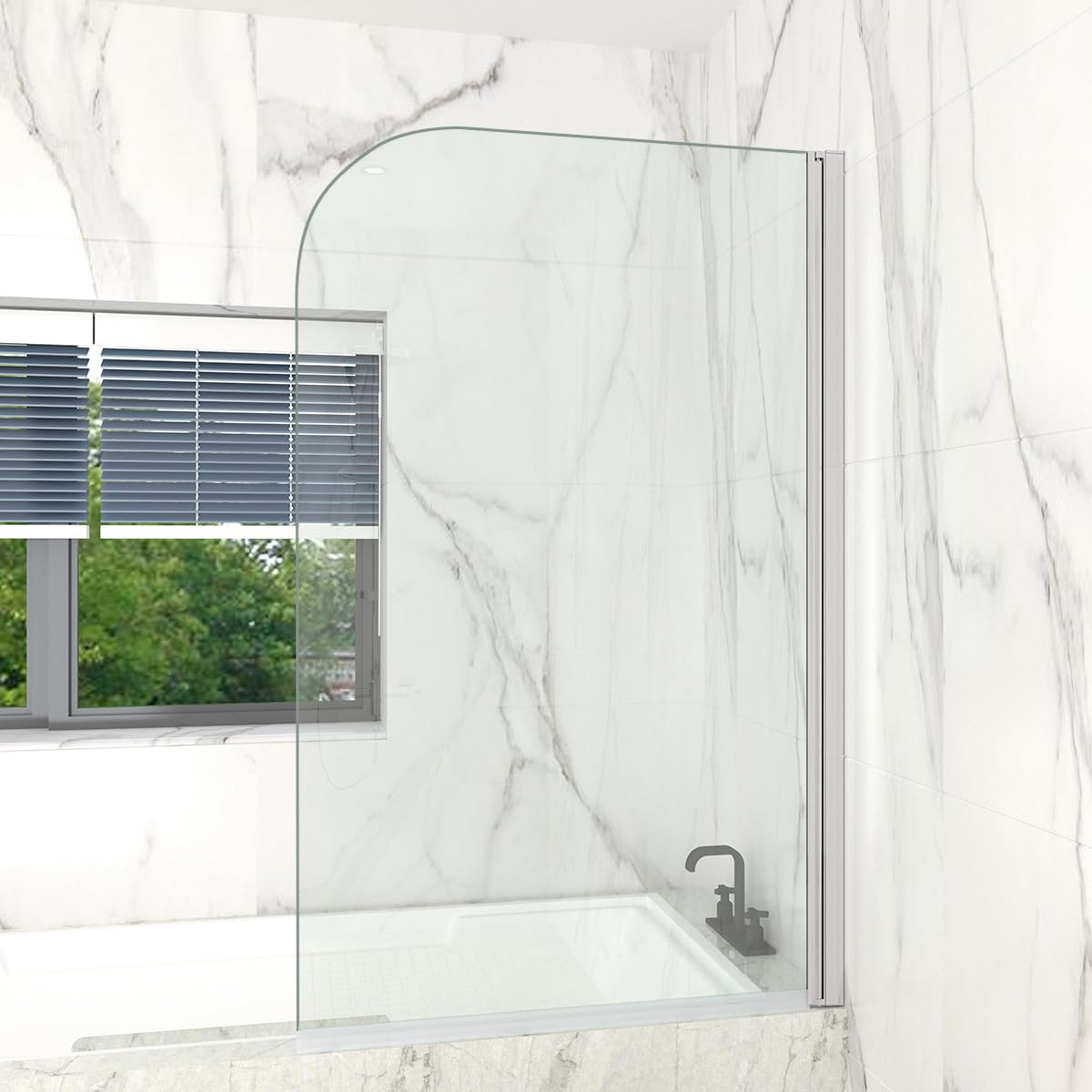T&K Schermo Doccia 900x1400mm Pannello Porta Girevole per Vasca da Bagno, Bordo Tondo Cromato, Vetro Temperato da 5mm, Doppio Lato, Facile da Pulire, Porta Doccia da Bagno