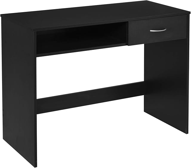 HOMCOM Modern Computer Work Desk Table Study w/Shelf Drawer Standing Writing Station Display Stylish Storage Compact Black
