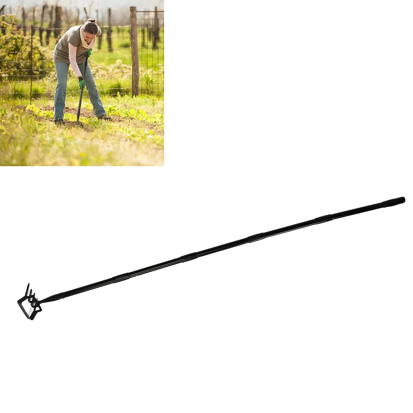 Unkrautrechen, verstellbare Länge, Edelstahl-Handrechen, Gartengerät zum Jäten, Kultivieren und Auflockern des Bodens mit ergonomischem Griff, 6 Abschnitte, Unkrautstecher (5 Abschnitt)