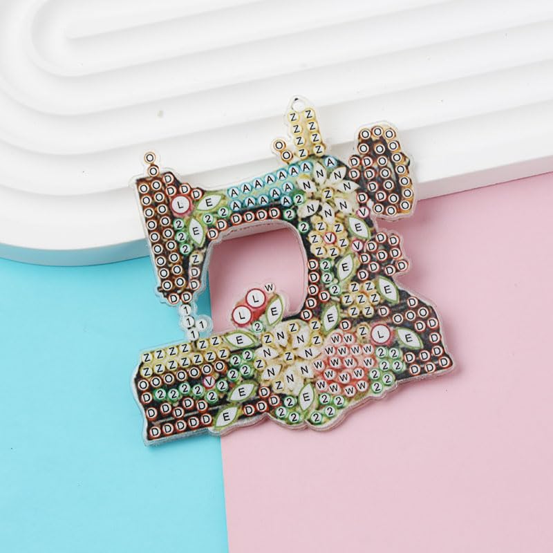 Image of Ximimark 6pcs DIY Diamond Painting Keychain Sewing Machine Shaped Diamond Art Mosaic Keyring Backpack Pendant Decoration Crafts Handmade Gifts