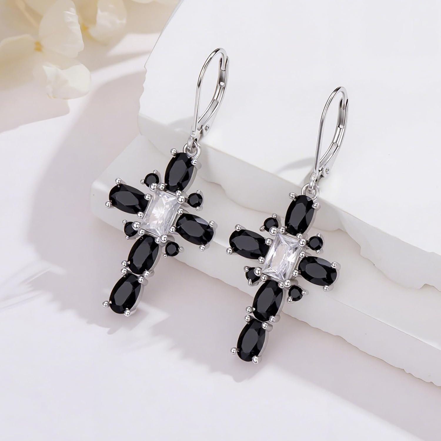 Cross Rhinestone Earrings 925 Sterling Silver Hypoallergenic Leverback Dangle Drop Earrings with Cubic Zirconia Jewelry Gifts for Women - Image 3