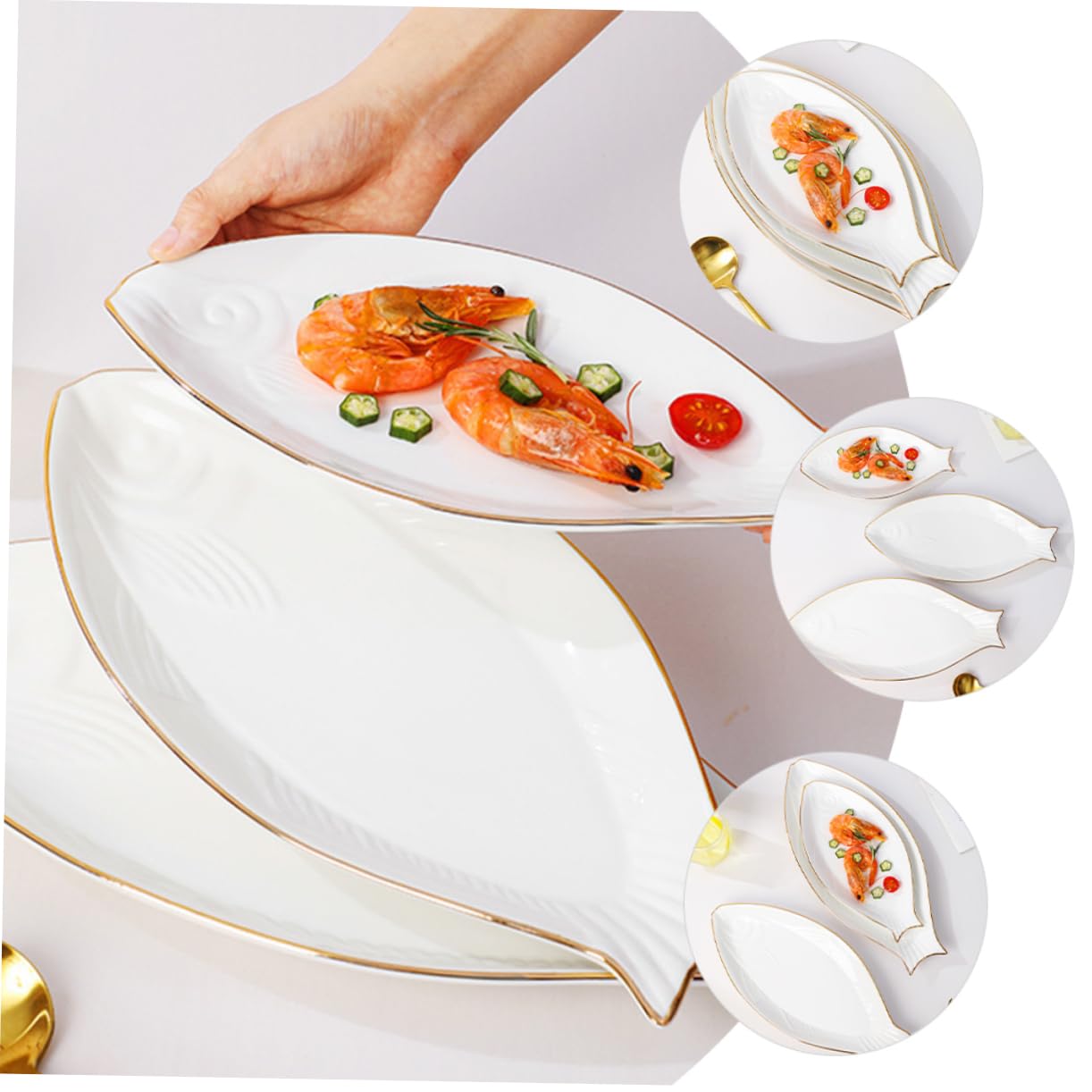 Zerodeko Plato de Cerámica Forma de Pez Blanco para Sushi y Aperitivos | Apto para Cafetería y Pastelería, Resistente al Calor, Fácil de Limpiar, Diseño Decorativo