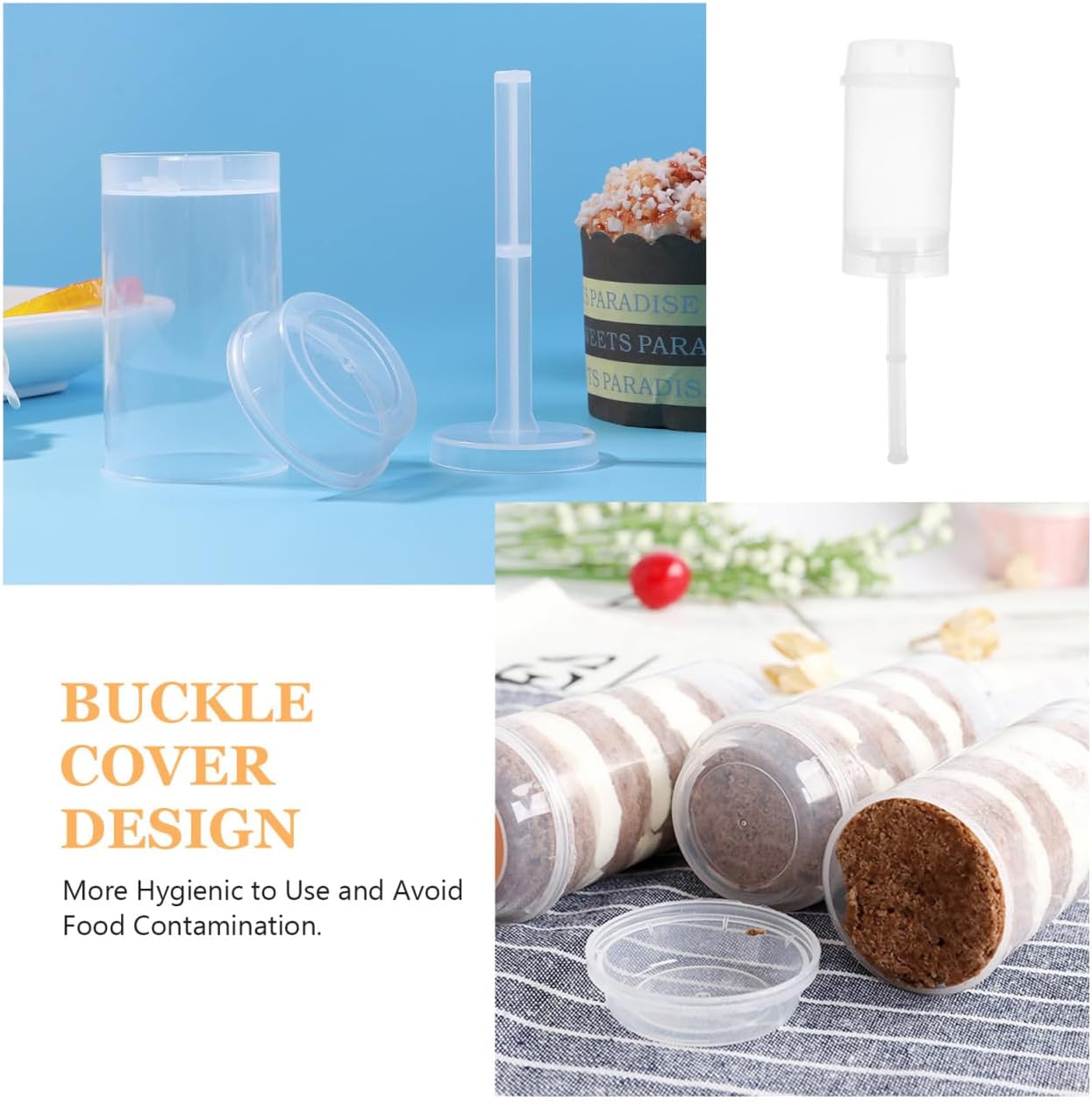 DOITOOL Push Cake Holders with Lids 50 Pcs Reusable Push Pop Containers for Rainbow Cakes Ice Cream Desserts Party Supplies 4.33 Inch Food Safe Pushable Cake Mold