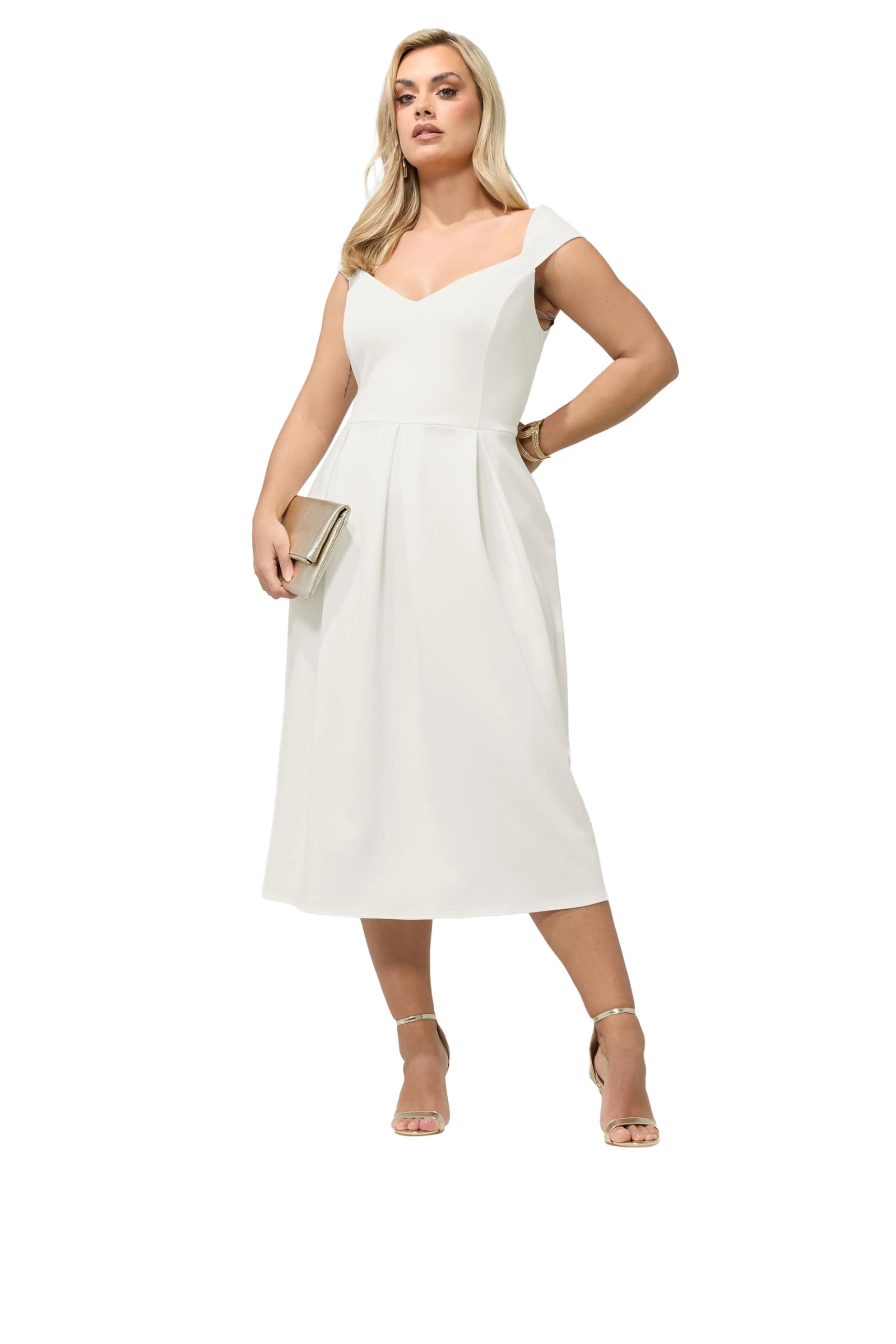 Yours Women's White Sweetheart Midi Skater Dress In | Size: 18