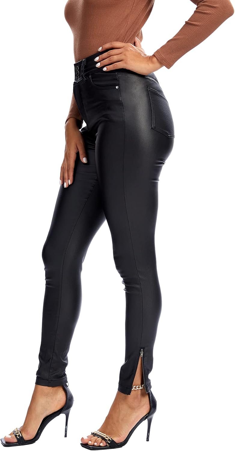 S P Y M Womens Stretchy Jeggings, Faux Leather Legging Pants with Pockets, Regular and Plus Size - Image 3