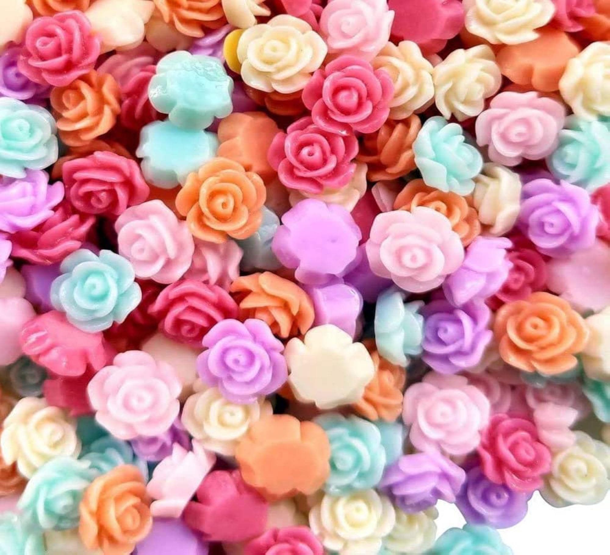 20 Mixed Colour Resin Rose Flower Flat Back Cabochons