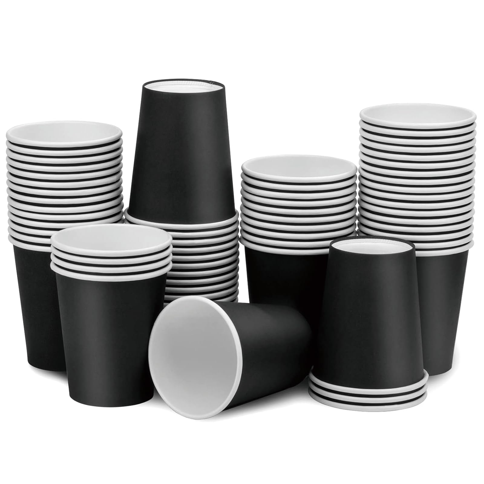 80 Pcs Black Paper Cups, Leak-Proof Disposable Party Cups for Hot & Cold Drinks, Large 9oz/250ml Capacity, Suitable for Wedding, Birthday, Anniversary