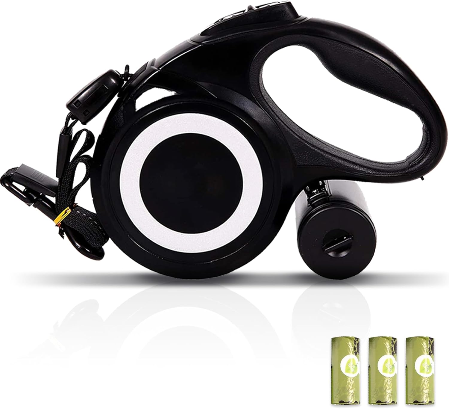 26 ft heavy duty retractable dog leash, 360° tangle free pet walking leash for dogs with anti-slip handle/dispenser/waste bags, one-hand brake/pause/lock for small/medium/large dog or cat(8m, black)