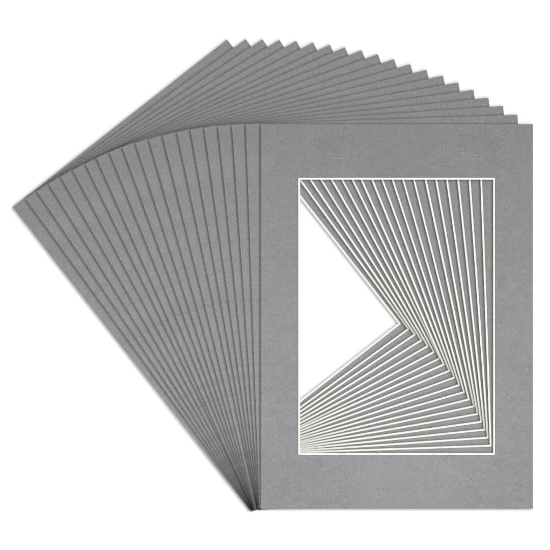 Procut Global A1 Mid Grey Picture Mounts to Fit A2 Aperture - Precision Cut Cardboard Photo Mount - Ideal for Frames, Prints, Artwork & Certificates - Sizes & Colours Available - 20 Pack