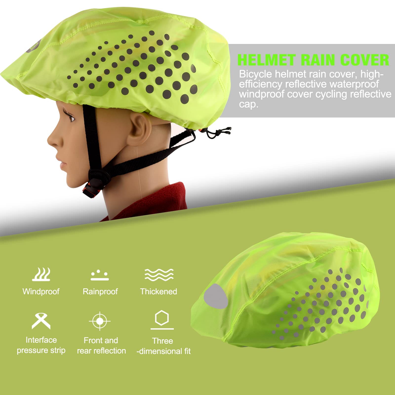 2 Copri Casco Bici Impermeabili Con Strisce Riflettenti - Verde, Elastici, Per Uomo, Donna, Bambini, Mountain Bike E Ciclismo