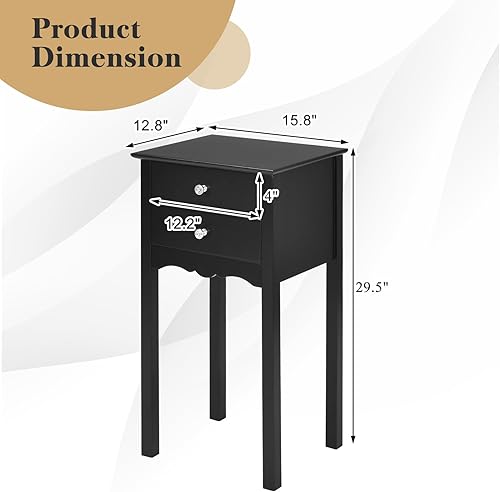 Miniatura 3 de Giantex Mesa auxiliar de 2 piezas con 2 cajones, mesita de noche, mesa decorativa multiusos, sala de estar, dormitorio, muebles para el hogar (2,