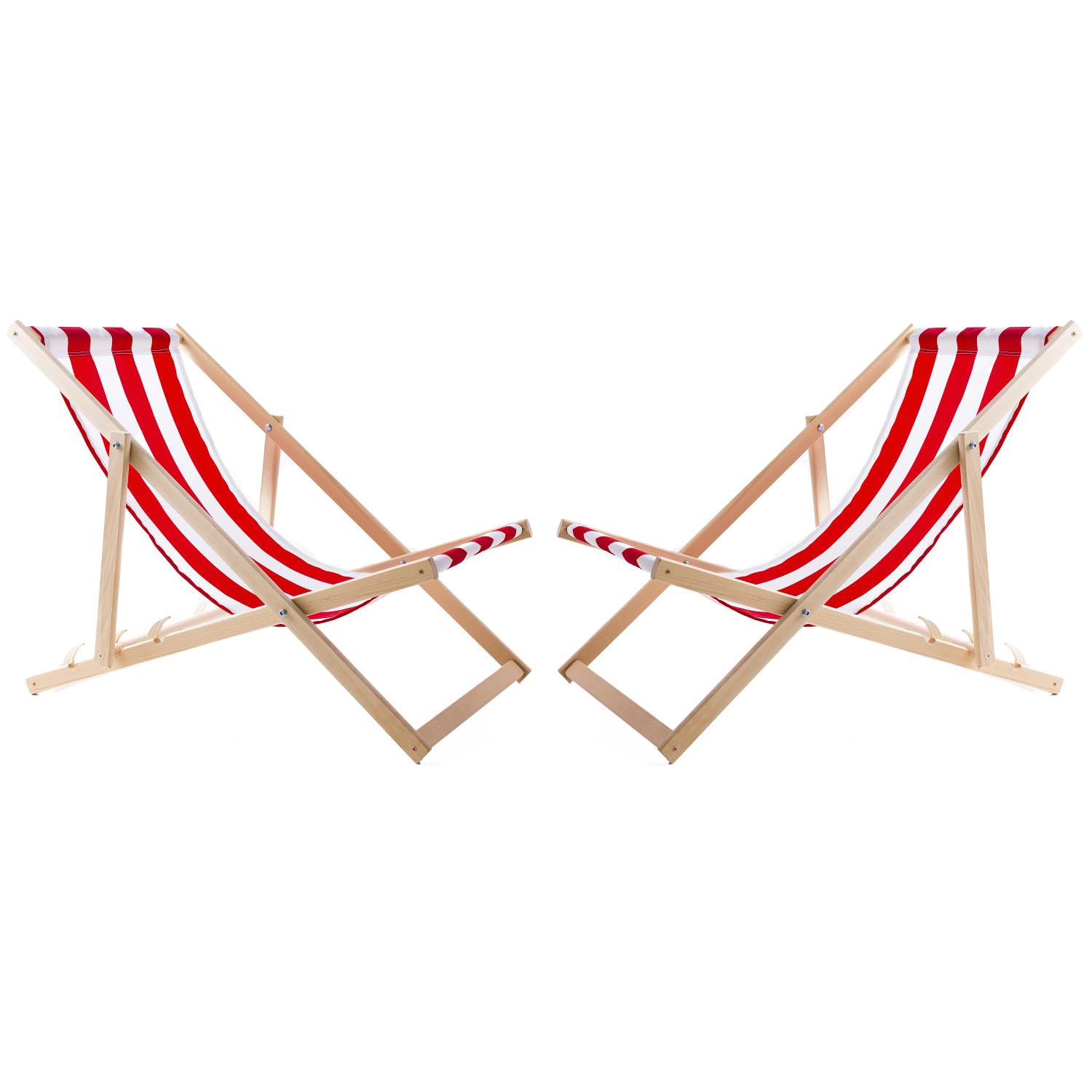 Juego de 2 Tumbonas de Madera de Haya, Silla de Playa, Tumbona de Jardín, Patio, Balcón y Terraza, Plegable, hasta 120 kg (Rayas Rojas)